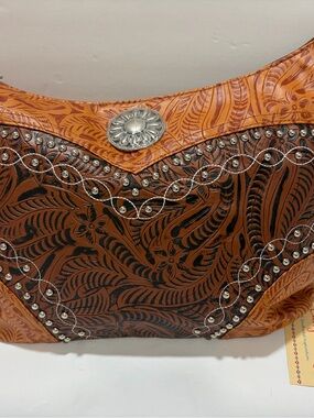 Canyon Sky Tooled Leather Western Handbag • Embossed Floral Design • NWT